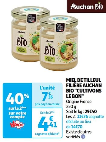 Promoties Miel de tilleul filière auchan bio - Huismerk - Auchan - Geldig van 22/05/2024 tot 02/06/2024 bij Auchan