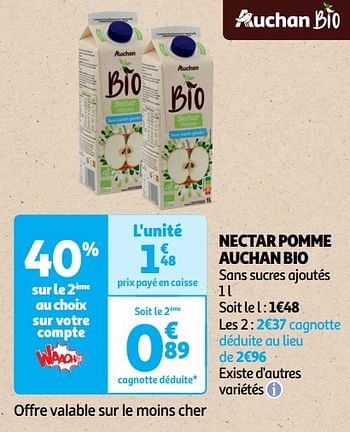 Promoties Nectar pomme auchan bio - Huismerk - Auchan - Geldig van 22/05/2024 tot 02/06/2024 bij Auchan
