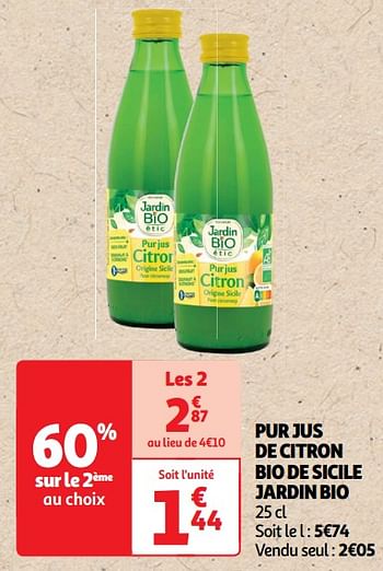 Promoties Pur jus de citron bio de sicile jardin bio - Jardin - Geldig van 22/05/2024 tot 02/06/2024 bij Auchan