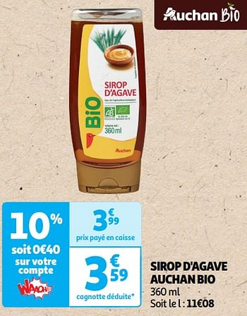 Promoties Sirop d`agave auchan bio - Huismerk - Auchan - Geldig van 22/05/2024 tot 02/06/2024 bij Auchan