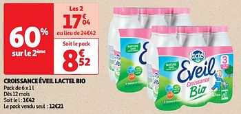 Promotions Croissance éveil lactel bio - Lactel - Valide de 22/05/2024 à 02/06/2024 chez Auchan Ronq