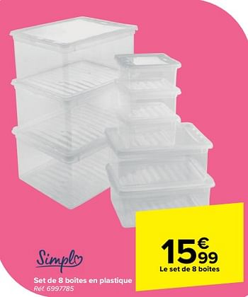 Promotions Set de 8 boîtes en plastique - Simple - Valide de 22/05/2024 à 03/06/2024 chez Carrefour