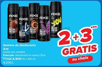 Promotions Déodorant en spray click - Axe - Valide de 22/05/2024 à 03/06/2024 chez Carrefour
