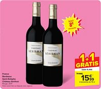 Promotions France bordeaux saint-estèphe château sérilhan rouge, 2017 - Vins rouges - Valide de 22/05/2024 à 25/05/2024 chez Carrefour