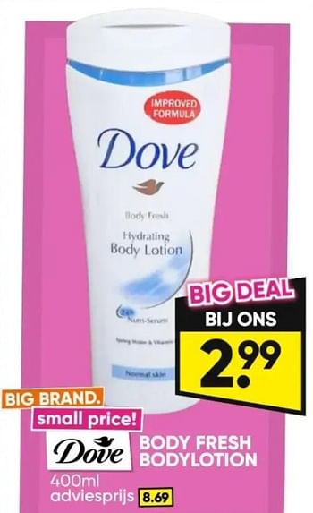 Promoties Body fresh bodylotion - Dove - Geldig van 20/05/2024 tot 02/06/2024 bij Big Bazar