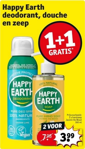 Promoties Handzeep jasmin ho wood - Happy Earth - Geldig van 21/05/2024 tot 26/05/2024 bij Kruidvat