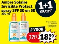Promoties Ambre solaire invisible protect spray spf 50 - Garnier - Geldig van 21/05/2024 tot 26/05/2024 bij Kruidvat