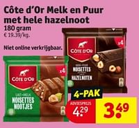Promoties Côte d’or melk en puur met hele hazelnoot - Cote D'Or - Geldig van 21/05/2024 tot 26/05/2024 bij Kruidvat