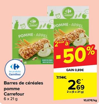 Promotions Barres de céréales pomme carrefour - Produit maison - Carrefour  - Valide de 22/05/2024 à 03/06/2024 chez Carrefour