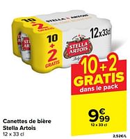 Promotions Canettes de bière stella artois - Stella Artois - Valide de 22/05/2024 à 03/06/2024 chez Carrefour