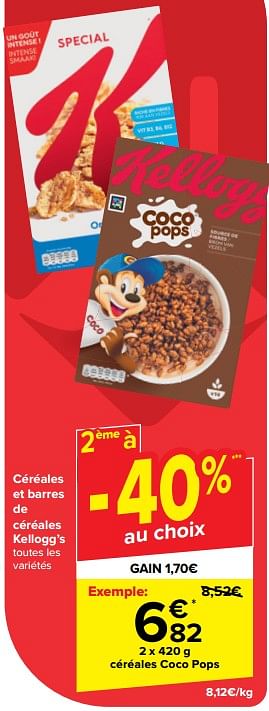 Promotions Céréales coco pops - Kellogg's - Valide de 22/05/2024 à 03/06/2024 chez Carrefour