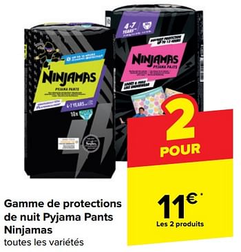 Promotions Gamme de protections de nuit pyjama pants ninjamas - Pampers - Valide de 22/05/2024 à 03/06/2024 chez Carrefour