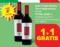 Promotions Italie puglia nostre terre negroamaro rouge - Vins rouges - Valide de 22/05/2024 à 03/06/2024 chez Carrefour