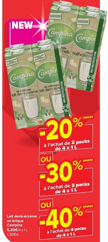 Promoties Lait demi-écrémé en brique campina - Campina - Geldig van 22/05/2024 tot 03/06/2024 bij Carrefour