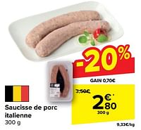 Promotions Saucisse de porc italienne - Produit maison - Carrefour  - Valide de 22/05/2024 à 03/06/2024 chez Carrefour