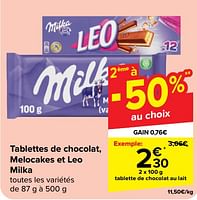 Promotions Tablette de chocolat au lait - Milka - Valide de 22/05/2024 à 03/06/2024 chez Carrefour