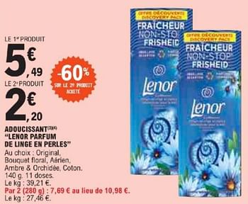 Promotions Adoucissant lenor parfum de linge en perles - Lenor - Valide de 21/05/2024 à 02/06/2024 chez E.Leclerc