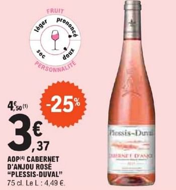 Promotions Aop cabernet d`anjou rosé plessis-duval - Vins rosé - Valide de 21/05/2024 à 02/06/2024 chez E.Leclerc