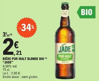 Promotions Bière pur malt blonde bio jade - Brasserie Castelain - Valide de 21/05/2024 à 02/06/2024 chez E.Leclerc