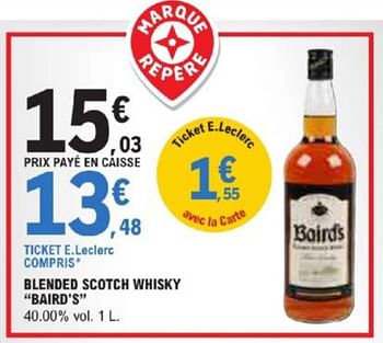 Promotions Blended scotch whisky baird`s - Baird's - Valide de 21/05/2024 à 02/06/2024 chez E.Leclerc