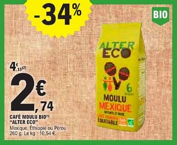 Promotions Café moulu bio alter eco - Alter Eco - Valide de 21/05/2024 à 02/06/2024 chez E.Leclerc
