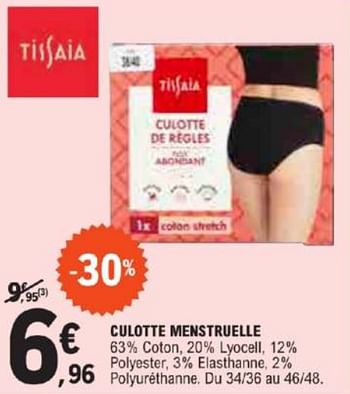 Promotions Culotte menstruelle - Tissaia - Valide de 21/05/2024 à 02/06/2024 chez E.Leclerc