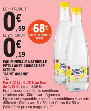 Promotions Eau minérale naturelle pétillante aromatisée citron saint amand - Saint amand - Valide de 21/05/2024 à 02/06/2024 chez E.Leclerc