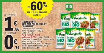 Promotions Légumes cuits dans tres peu de jus bio bonduelle - Bonduelle - Valide de 21/05/2024 à 02/06/2024 chez E.Leclerc