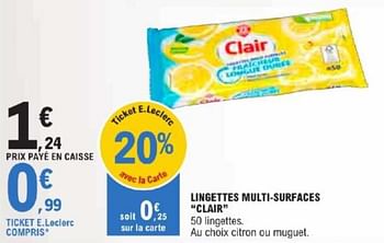 Promotions Lingettes multi-surfaces clair - Clair - Valide de 21/05/2024 à 02/06/2024 chez E.Leclerc