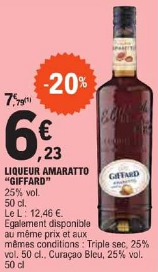 Promotions Liqueur amaratto giffard - Giffard - Valide de 21/05/2024 à 02/06/2024 chez E.Leclerc