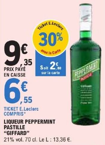 Promotions Liqueur peppermint pastille giffard - Giffard - Valide de 21/05/2024 à 02/06/2024 chez E.Leclerc