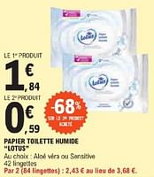 Promotions Papier toilette humide lotus - Lotus Nalys - Valide de 21/05/2024 à 02/06/2024 chez E.Leclerc