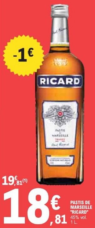 Promotions Pastis de marseille ricard - Ricard - Valide de 21/05/2024 à 02/06/2024 chez E.Leclerc