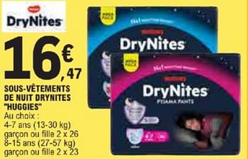 Promotions Sous-vêtements de nuit drynites huggies - Huggies - Valide de 21/05/2024 à 02/06/2024 chez E.Leclerc