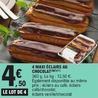 Promotions 4 maxi éclairs au chocolat - Produit Maison - E.Leclerc - Valide de 21/05/2024 à 02/06/2024 chez E.Leclerc