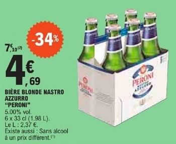 Promotions Bière blonde nastro azzurro peroni - Peroni - Valide de 21/05/2024 à 02/06/2024 chez E.Leclerc