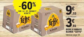 Promotions Biere d’abbaye blonde leffe - Leffe - Valide de 21/05/2024 à 02/06/2024 chez E.Leclerc