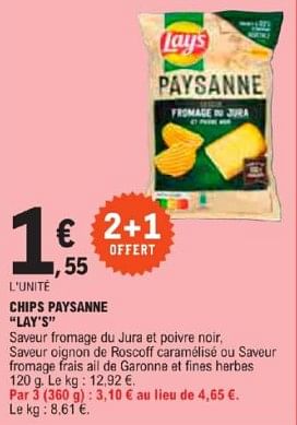 Promotions Chips paysanne lay`s - Lay's - Valide de 21/05/2024 à 02/06/2024 chez E.Leclerc