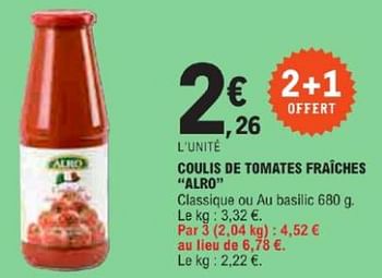 Promotions Coulis de tomates fraîches alro - Alro - Valide de 21/05/2024 à 02/06/2024 chez E.Leclerc