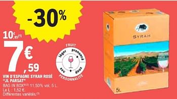 Promotions Vin d`espagne syran rosé jl parsat - Vins rosé - Valide de 21/05/2024 à 02/06/2024 chez E.Leclerc