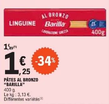Promotions Pâtes al bronzo barilla - Barilla - Valide de 21/05/2024 à 02/06/2024 chez E.Leclerc