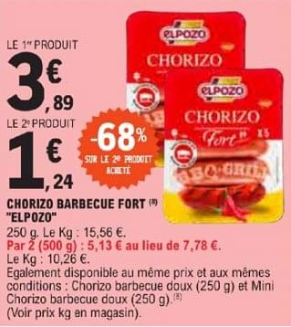 Promotions Chorizo barbecue fort elpozo - El Pozo - Valide de 21/05/2024 à 02/06/2024 chez E.Leclerc