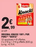 Promotions Original knacki pur porc herta - Herta - Valide de 21/05/2024 à 02/06/2024 chez E.Leclerc