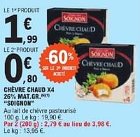 Promotions Chèvre chaud x4 mat gr soignon - Soignon - Valide de 21/05/2024 à 02/06/2024 chez E.Leclerc