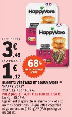 Promotions Nuggets végétaux et gourmandes happy vore - Happyvore - Valide de 21/05/2024 à 02/06/2024 chez E.Leclerc