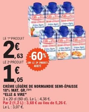 Promotions Crème légère de normandie semi épaisse mat gr elle + vire - Elle & Vire - Valide de 21/05/2024 à 02/06/2024 chez E.Leclerc