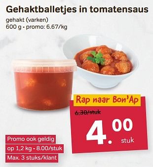 Promoties Gehaktballetjes in tomatensaus - Huismerk - Buurtslagers - Geldig van 24/04/2024 tot 18/06/2024 bij Buurtslagers