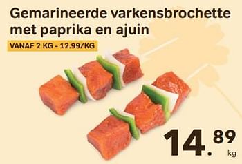 Promoties Gemarineerde varkensbrochette met paprika en ajuin - Huismerk - Buurtslagers - Geldig van 24/04/2024 tot 18/06/2024 bij Buurtslagers