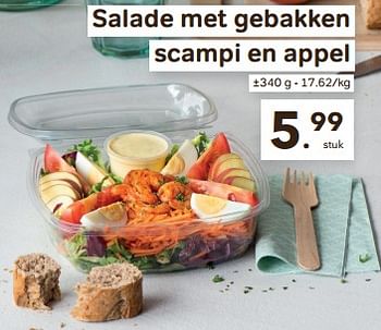 Promoties Salade met gebakken scampi en appel - Huismerk - Buurtslagers - Geldig van 24/04/2024 tot 18/06/2024 bij Buurtslagers