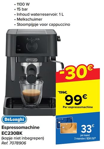 Promoties Delonghi espressomachine ec230bk - Delonghi - Geldig van 22/05/2024 tot 03/06/2024 bij Carrefour